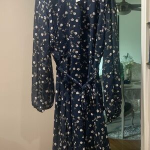 Suzy Shier Navy Floral Midi Dress